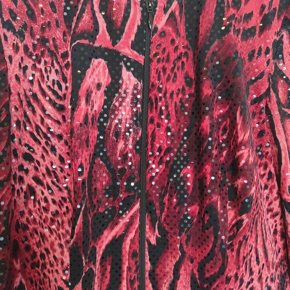 Joseph Ribkoff Shimmery Red Black Sequin Jacket - Picture 12 of 13